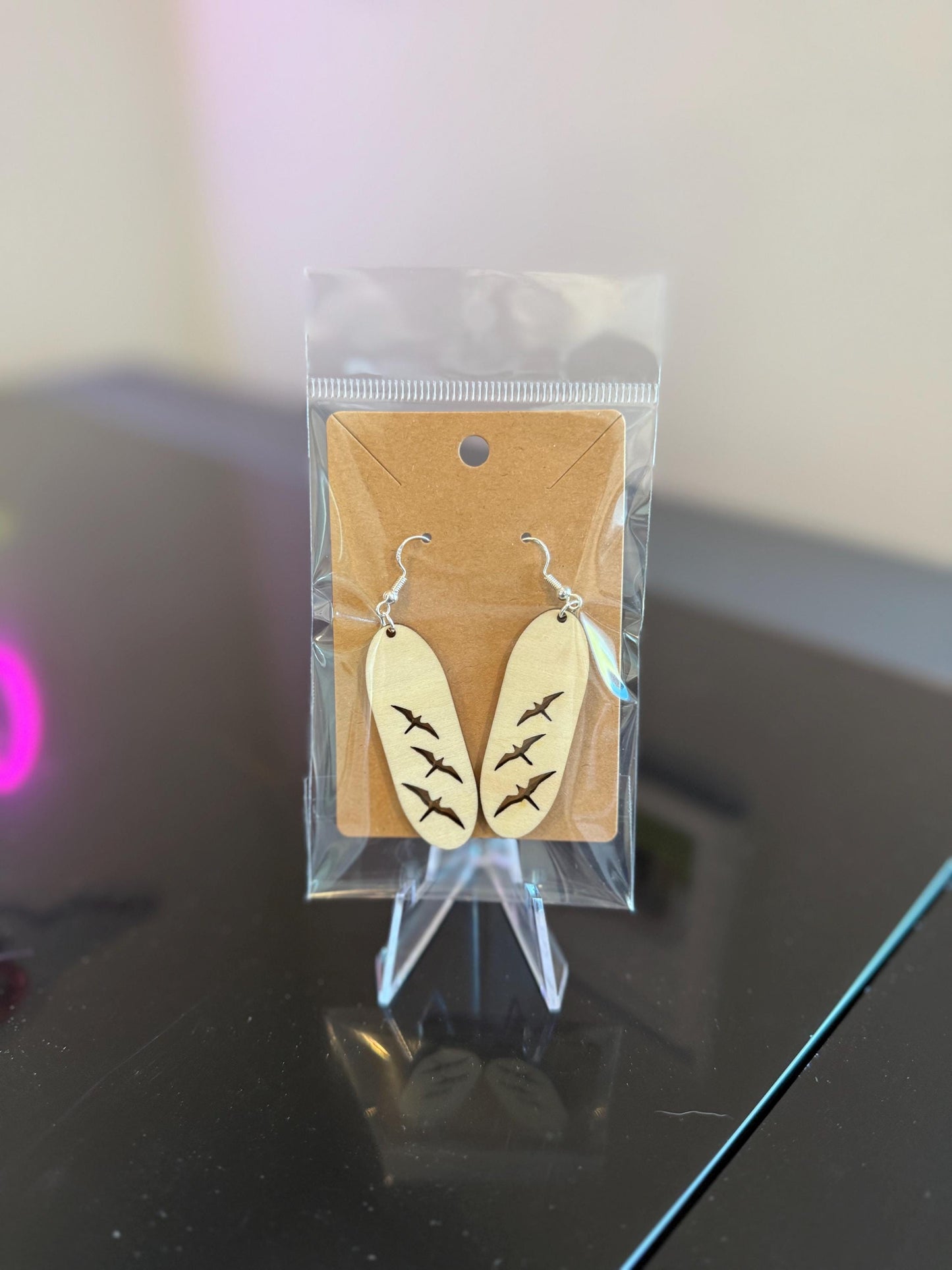 Iwa bird dangle wood earrings
