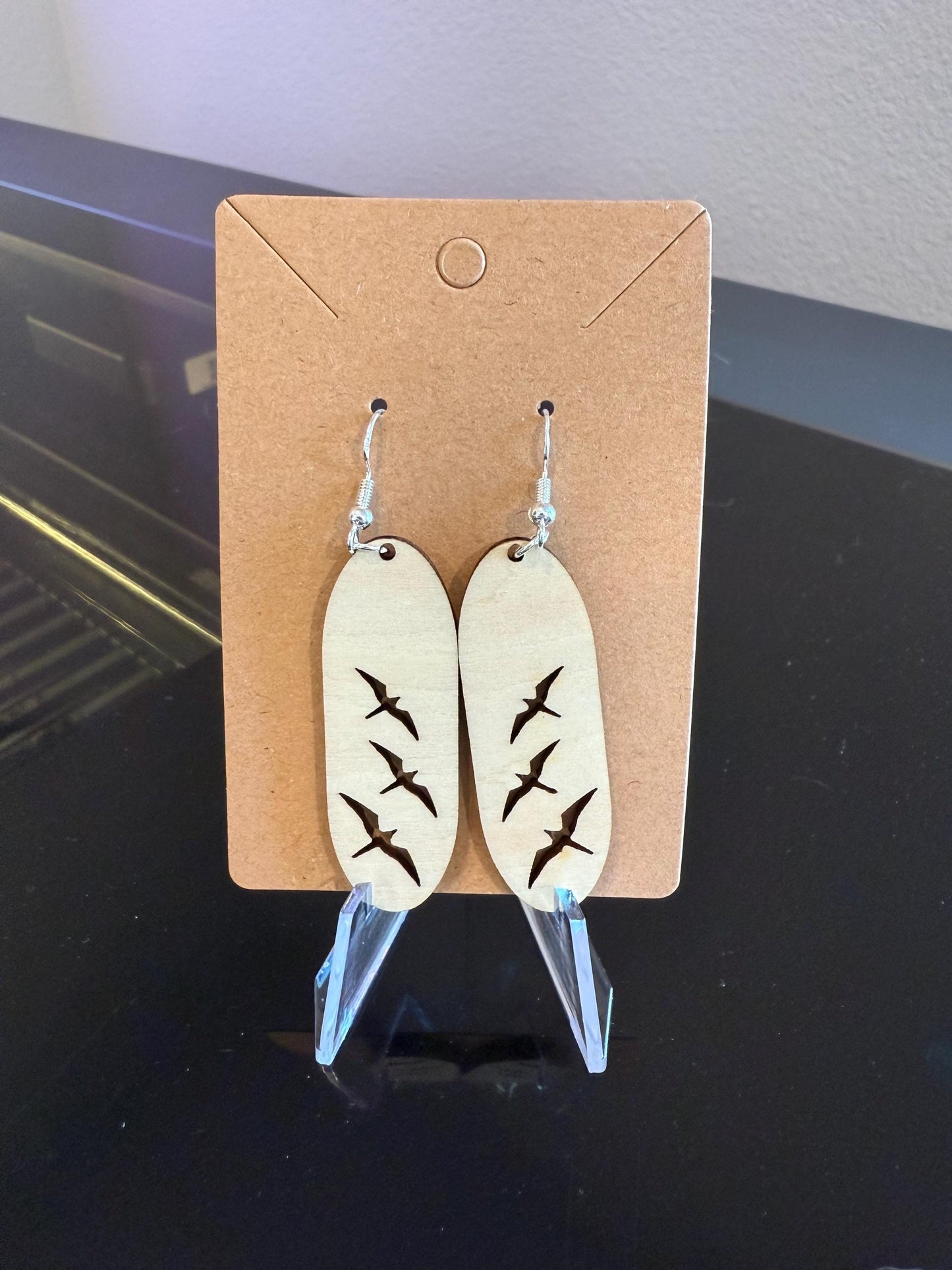 Iwa bird dangle wood earrings