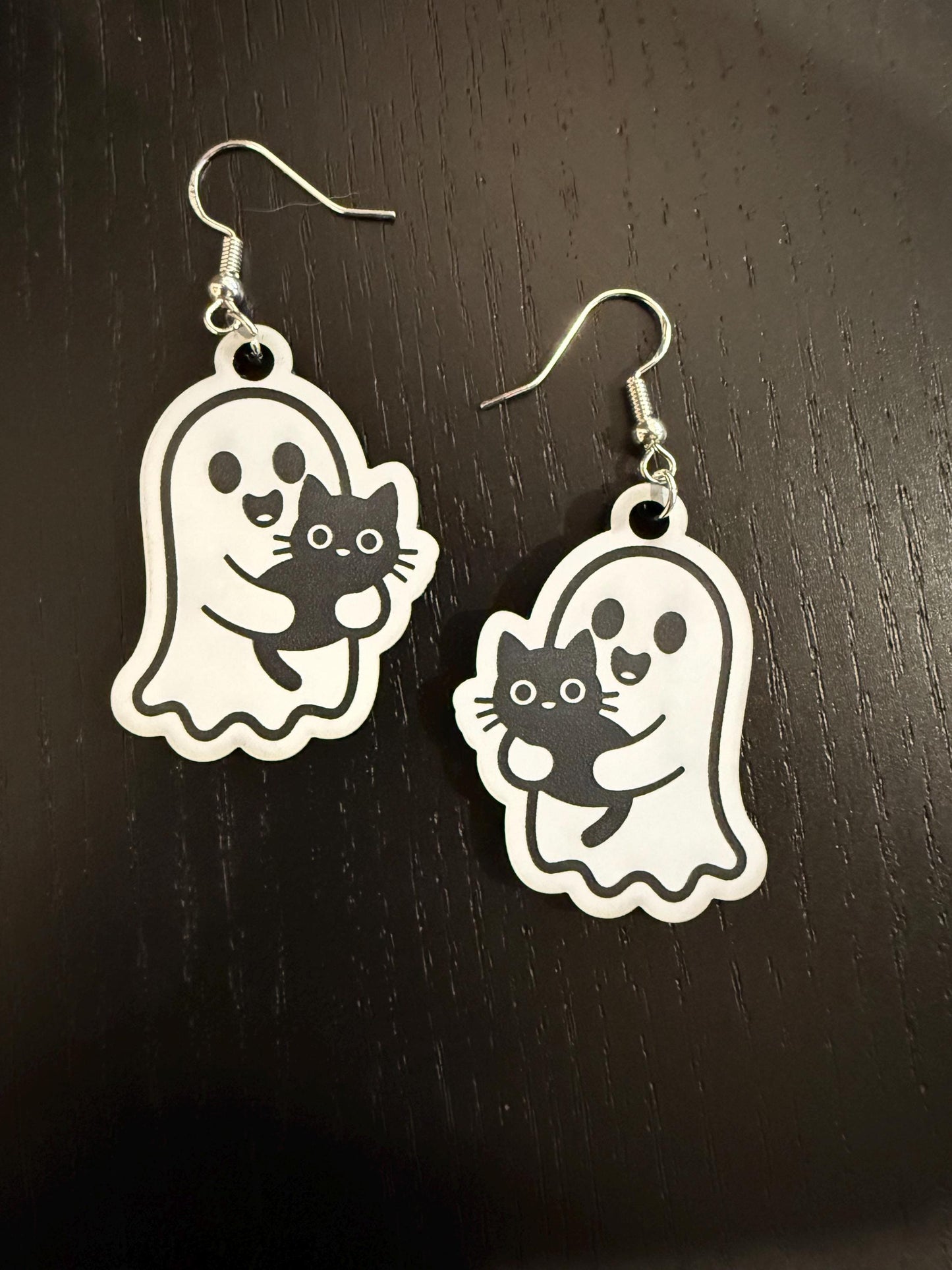Holiday Halloween Ghost Holding Cat Earrings
