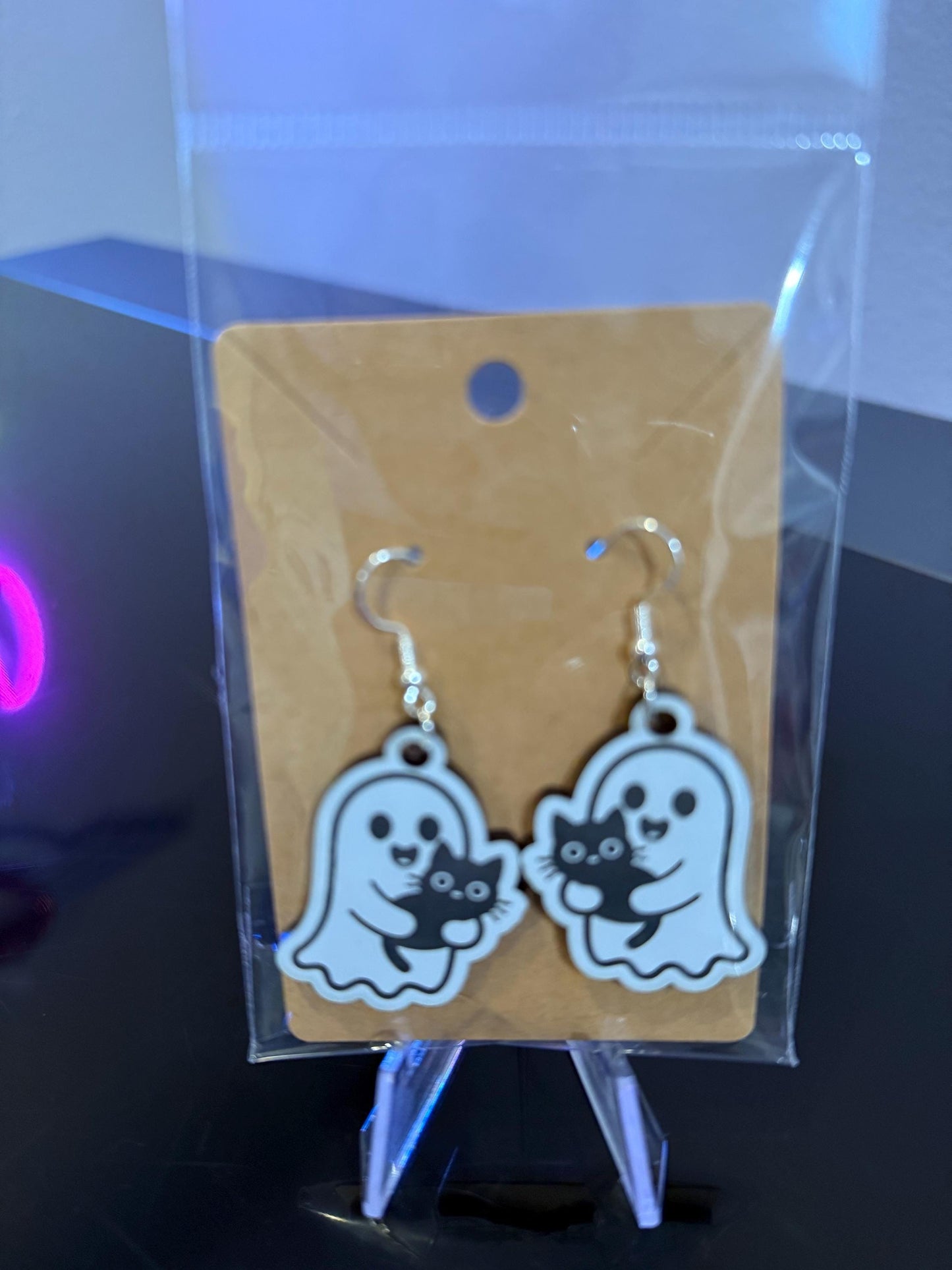 Holiday Halloween Ghost Holding Cat Earrings