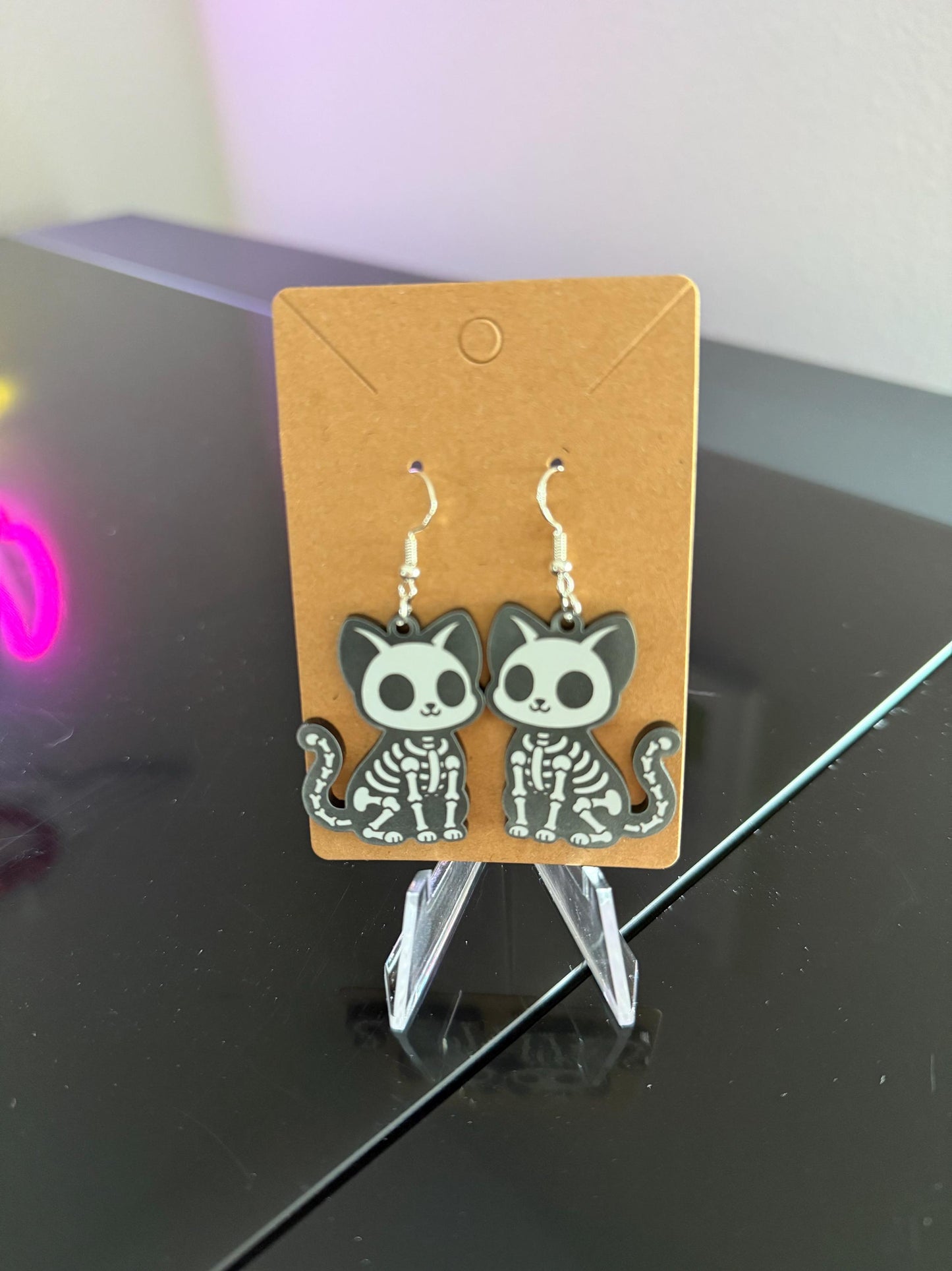 Holiday Halloween Skeleton Cat Earrings