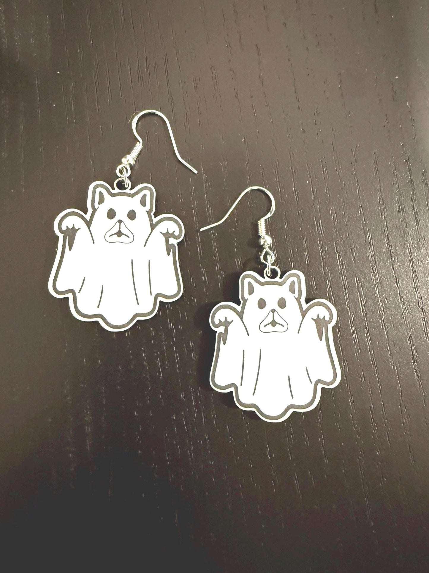 Holiday Halloween Frenchie in Ghost Costume Earrings