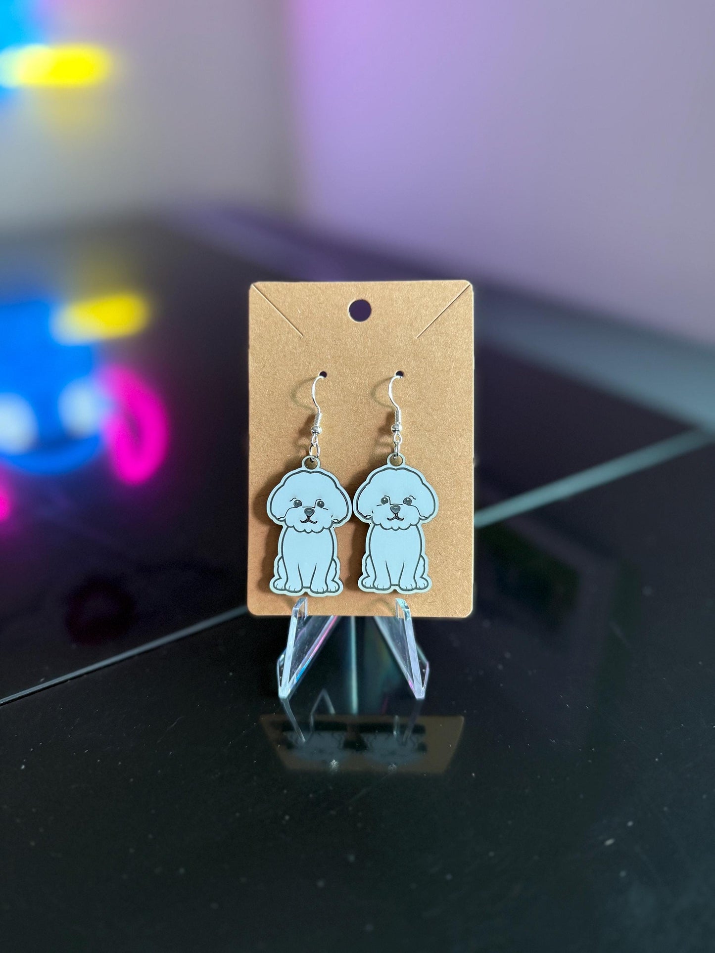Sterling Silver Maltipoo Earrings: Acrylic Dog Breed Jewelry