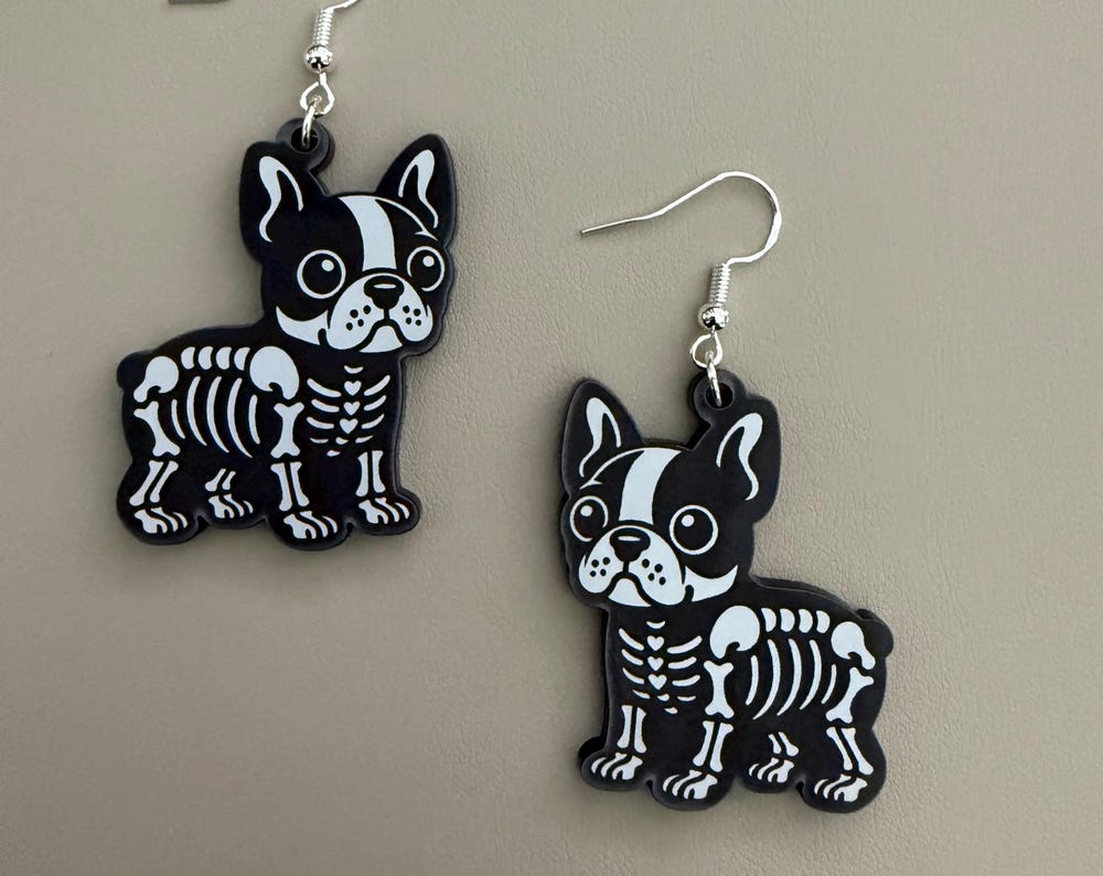 Holiday Halloween Skeleton Frenchie Earrings