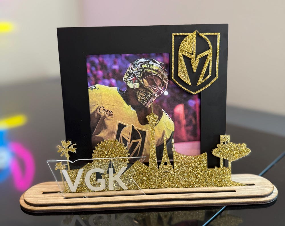 Las Vegas Golden Knights Themed Picture Frame with interchangeable Frame Charms.