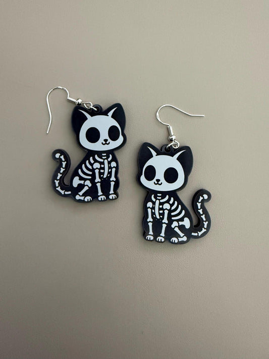 Holiday Halloween Skeleton Cat Earrings